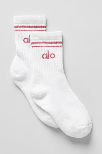 Unisex Half-Crew Throwback Sock - White/Pink Wild Rose
