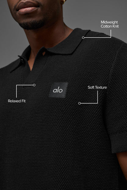Sports Club Sweater Knit Polo - Black