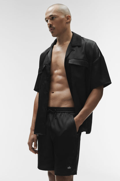 Satin Horizon Short Sleeve Button Up - Black