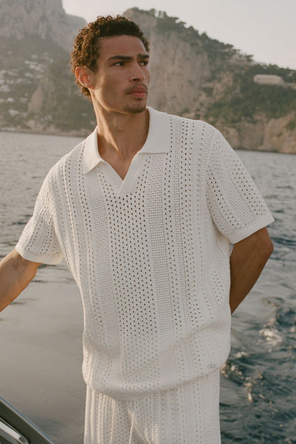 Coastline Knit Short Sleeve Polo - Ivory