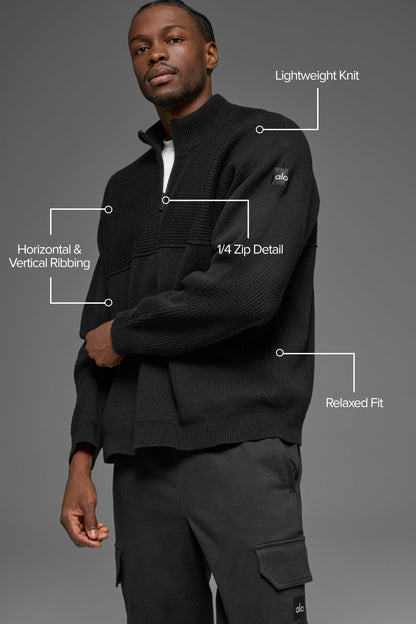 Domain Shift Rib Knit 1/4 Zip Sweater - Black