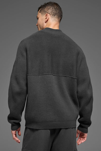 Domain Shift Rib Knit 1/4 Zip Sweater - Anthracite