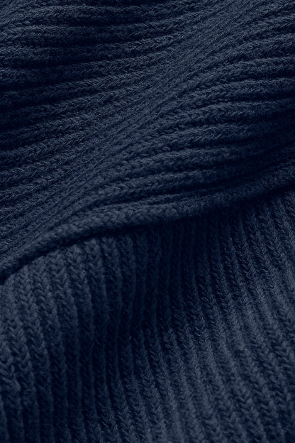Domain Shift Rib Knit 1/4 Zip Sweater - Navy
