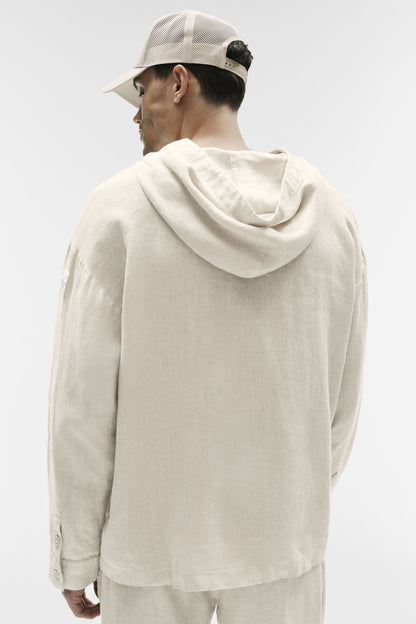 Linen Days Button Up Hoodie - Bone