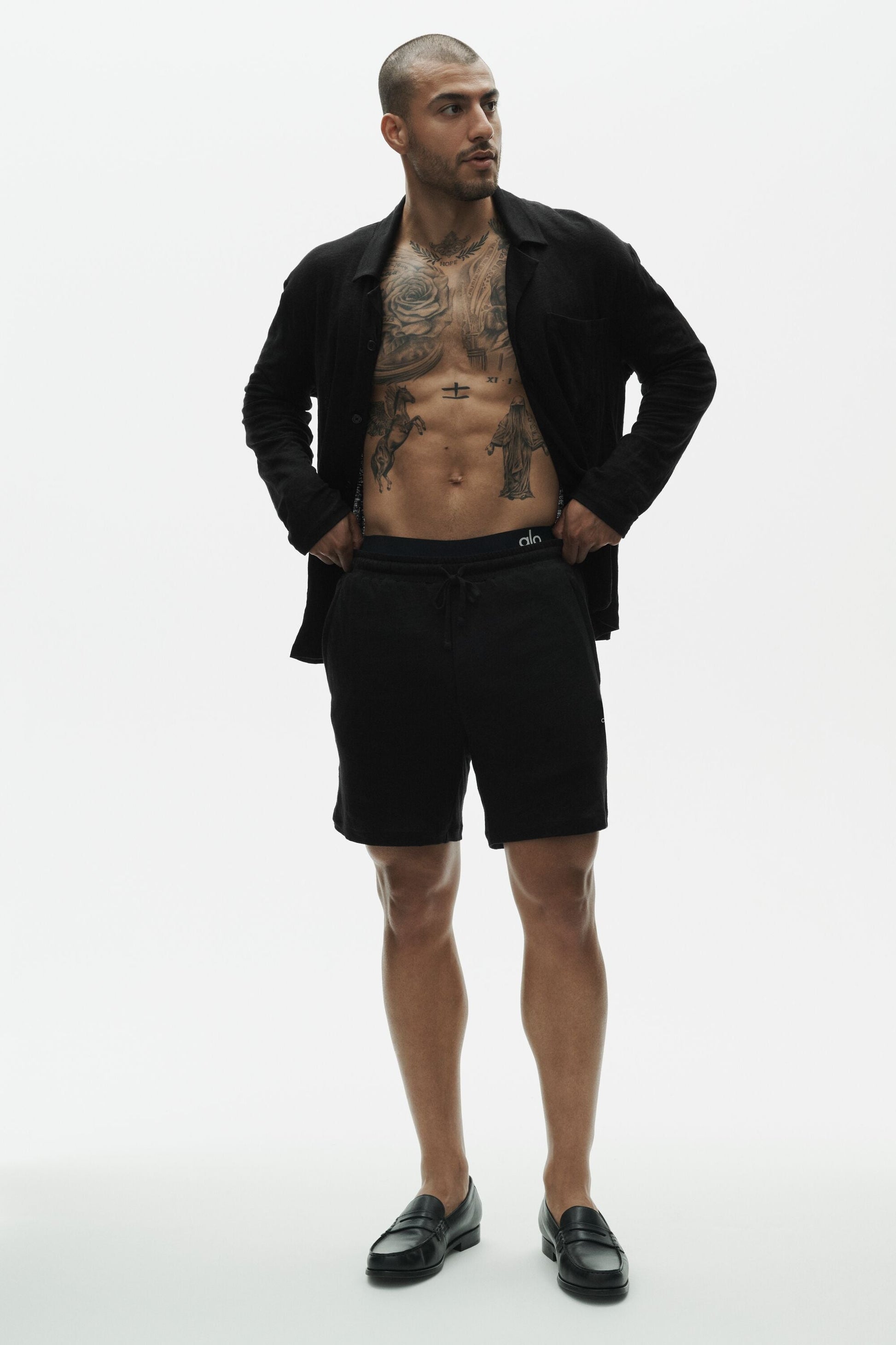 Linen Jersey Coastal Long Sleeve Button Up - Black