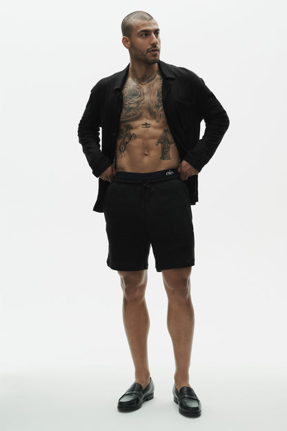 Linen Jersey Coastal Long Sleeve Button Up - Black