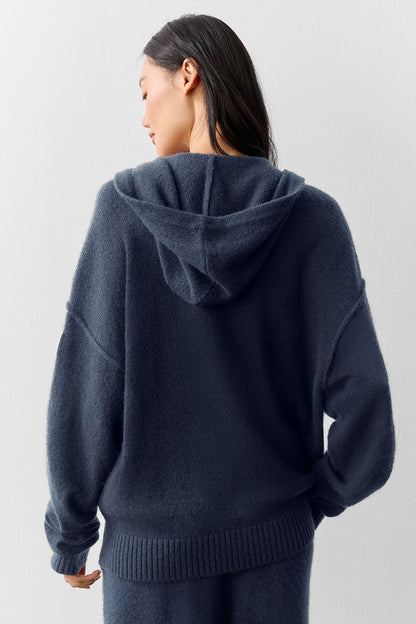 Wool Cashmere New Class Full Zip Hoodie - Navy