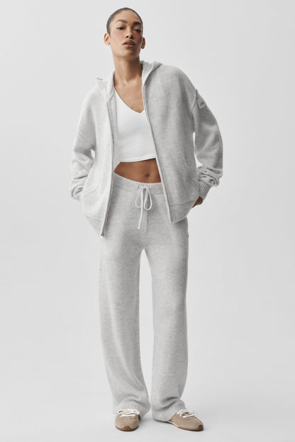 Wool Cashmere New Class Full Zip Hoodie - White Heather