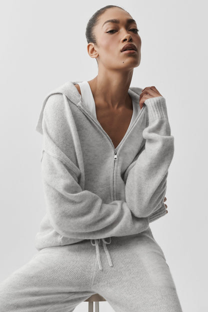Wool Cashmere New Class Full Zip Hoodie - White Heather