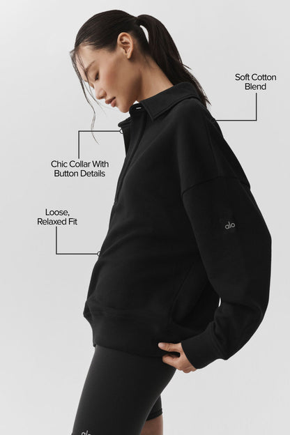 Take It Easy Long Sleeve Henley Pullover - Black