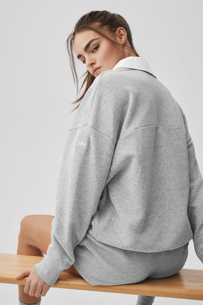 Take It Easy Long Sleeve Henley Pullover - Athletic Heather Grey/White