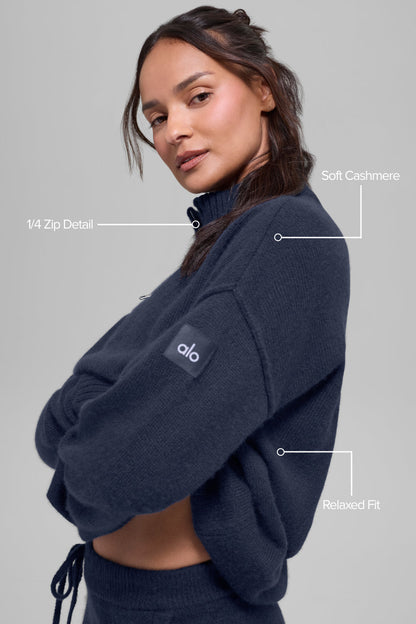 Wool Cashmere New Class 1/4 Zip Pullover - Navy