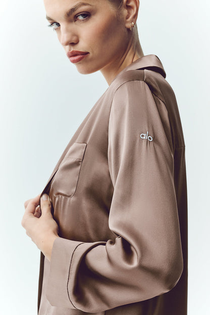 Silk Luminous Button Up - Alpine Cocoa
