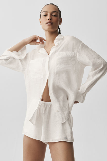 Semi-Sheer Golden Hour Button Down Long Sleeve - Ivory
