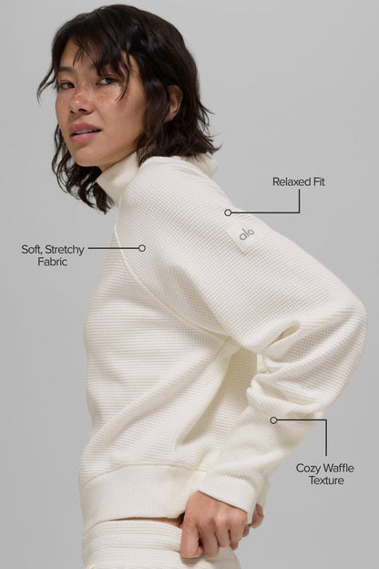 Waffle Weekend Escape Mock Neck Long Sleeve - Ivory