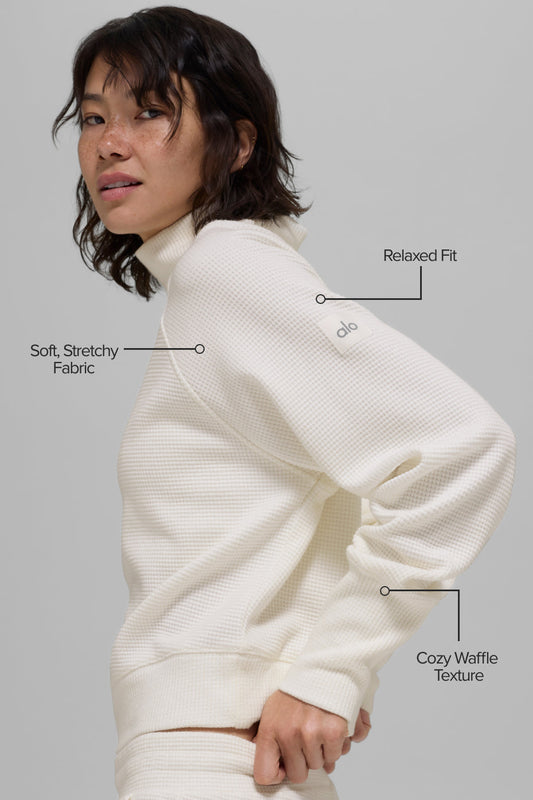 Waffle Weekend Escape Mock Neck Long Sleeve - Ivory