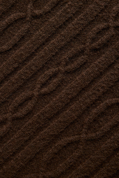 Cable Knit Cropped Winter Bliss Turtleneck Long Sleeve - Espresso