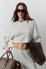 Cropped Sway Crew Neck Pullover - White Heather