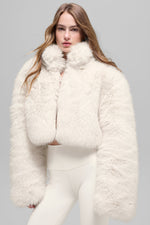 Opulent Faux Fur Cropped Jacket - Ivory