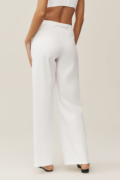 Linen Blend Riviera Wide Leg Pant - White