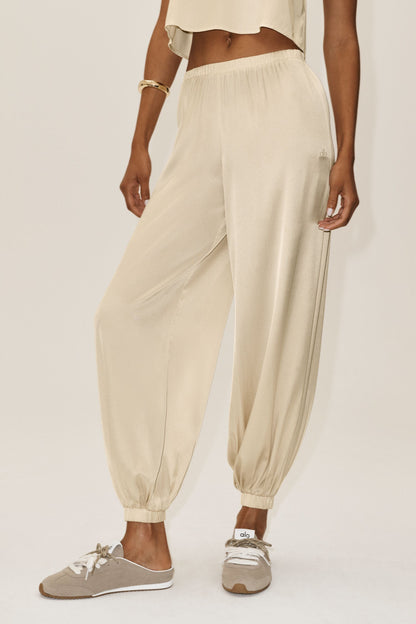 Silk Blend High-Waist Radiance Pant - Sandy Beige