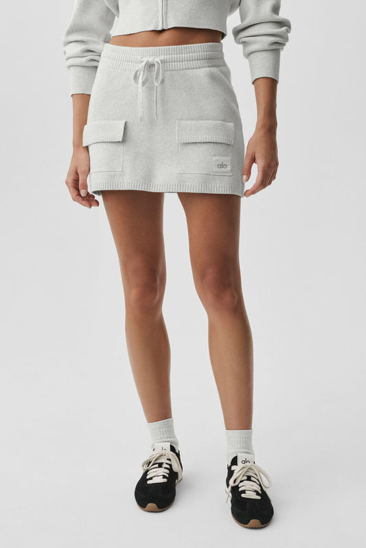 Scholar Knit Cargo Skirt - White Heather