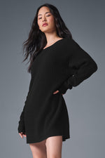 Cashmere Plush Waffle Dress - Black