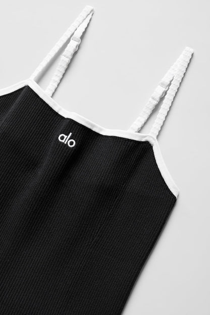 Ribbed Sweater Knit Highline Dress - Black/White