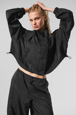 Cropped Game Time Full Zip Jacket - Black